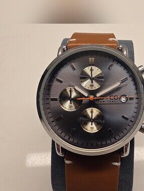 SO & CO NY Tribeca 5513 Men's Chronograph Watch - Gray Dial, Brown Leather Strap